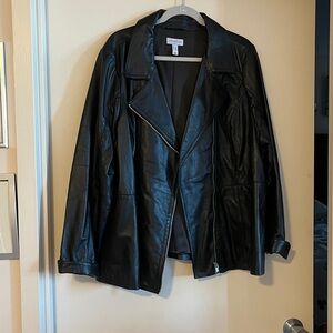 Studio Black Leather Moto-Style Jacket